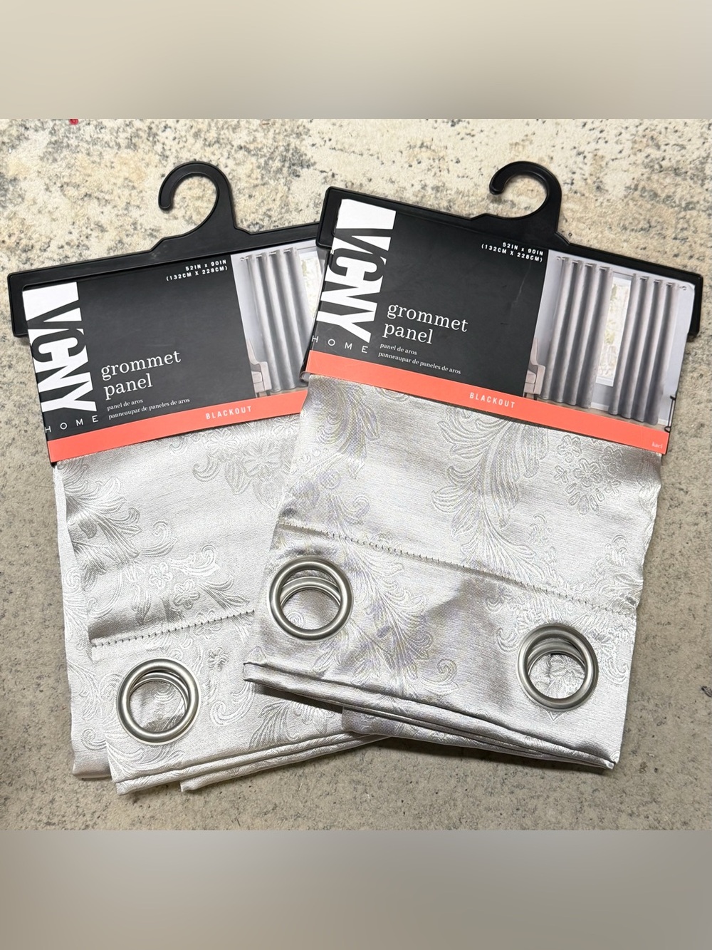 VCNY Home Silver Jacquard Grommet Blackout Curtain Panel, set of 2, NWT